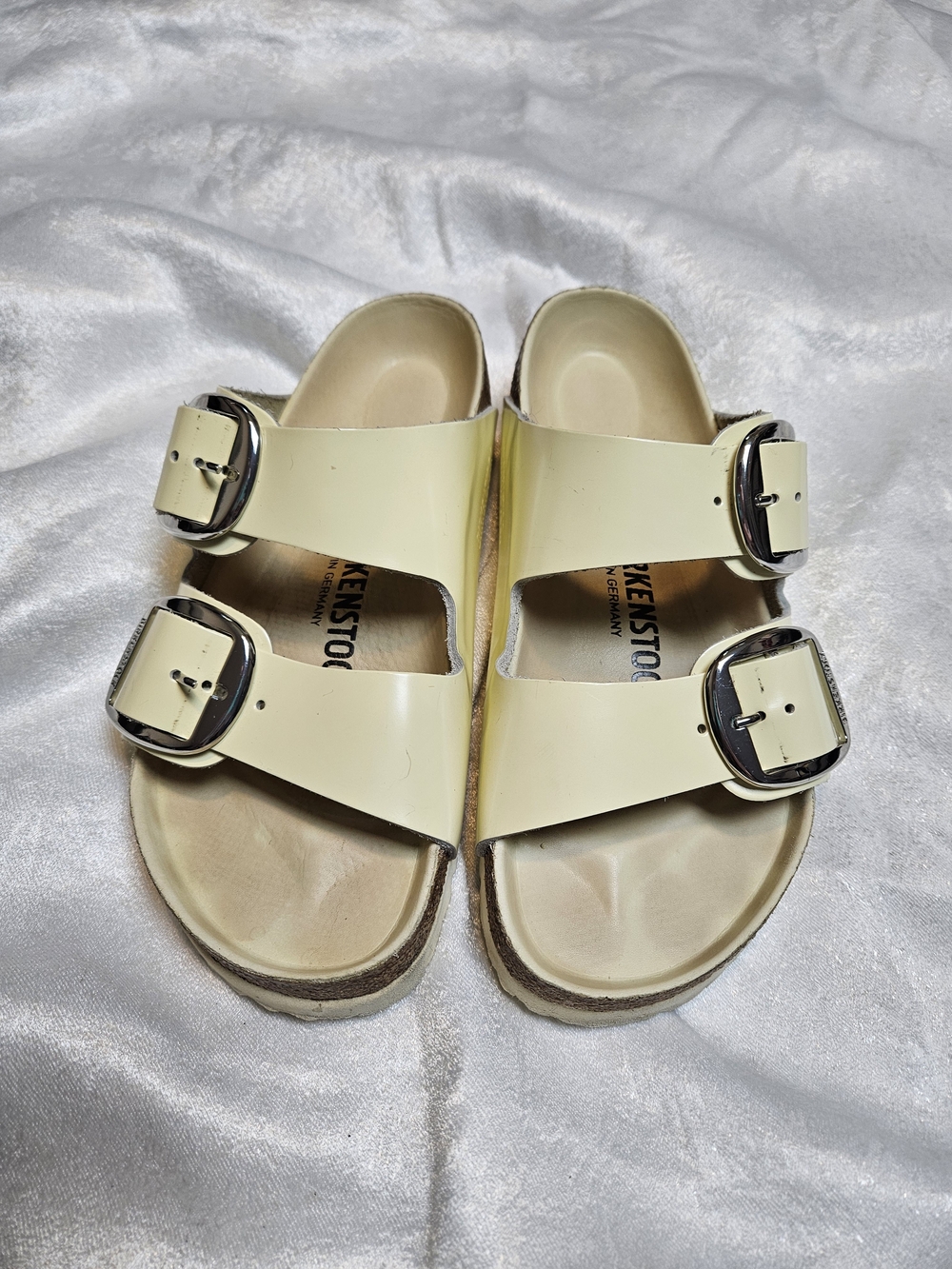 Birkenstock Two-Strap Sandals in Butter Cream Big Buckle